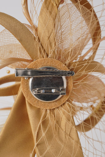 Mesh Fascinator with Satin Loops, Beads & Feathers Elegant Wedding & Party Headpiece