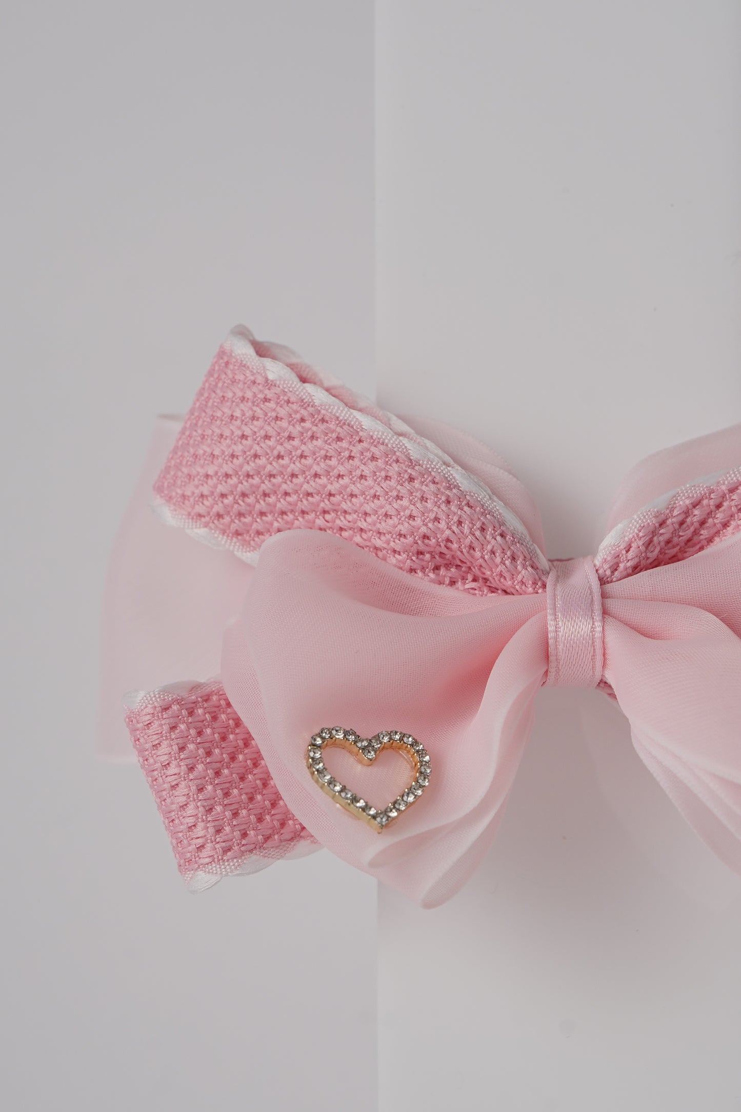 Chiffon Bow Hair Clip with Rhinestone Heart Charm Stylish Girls Hair Accessory