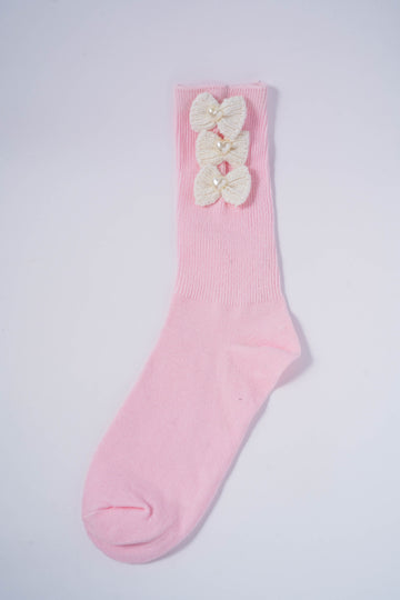 Socks with Knitted Cream Bows