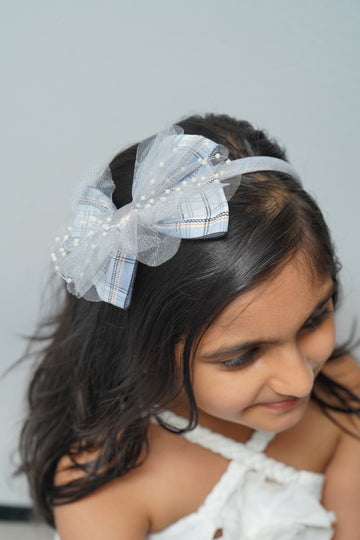 Plaid & Pearl Bow Hairband