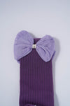Soft Ribbed Cotton Socks with Bow