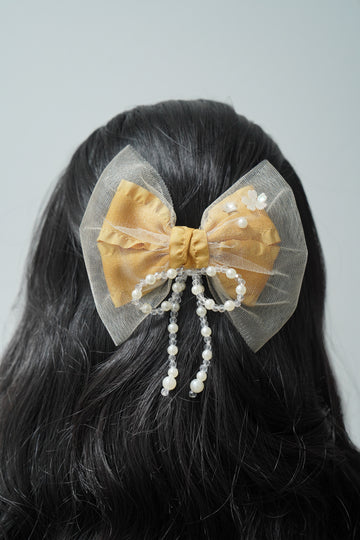 Tulle & Pearl Bow Hair Clip Elegant Girls & Women's Hair Accessory
