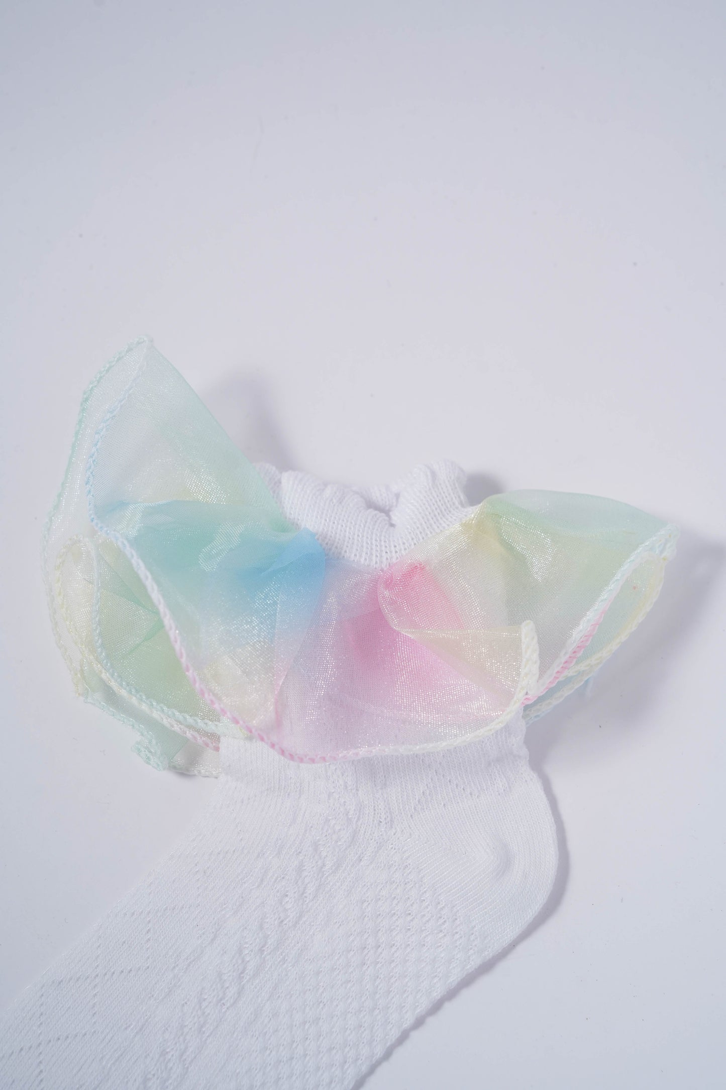 White Kids' Socks with Rainbow Candy Frill