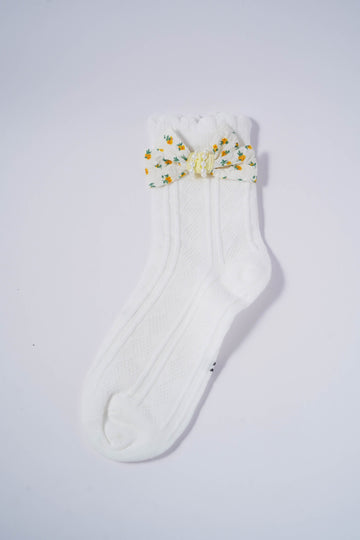 Kids Socks with Yellow Floral Bow & Pearl