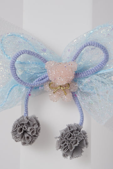 Glitter Bow Hair Clip with Pink Teddy & Pom-Poms Cute Party Hair Accessory for Girls