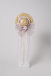 Vintage Mini Straw Hat Hair Clip with Lace, Pearls & Bow Cute Retro Hair Accessory