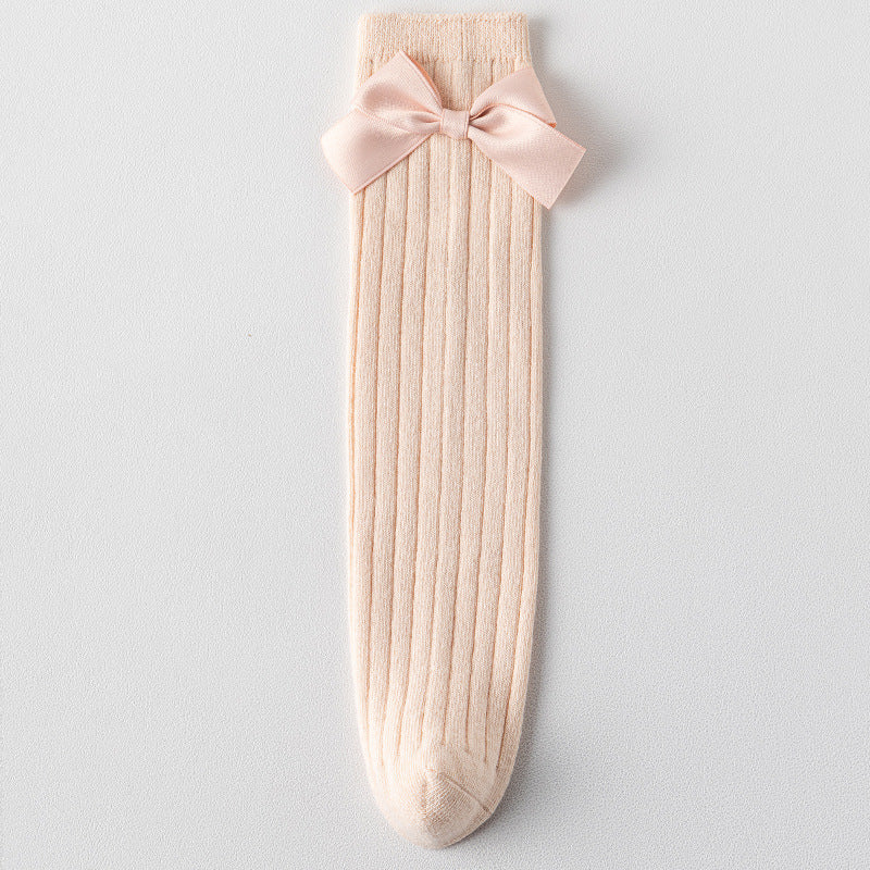 Minimal Bow Ribbed Girls Socks Set