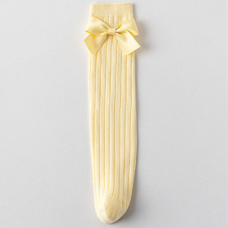 Minimal Bow Ribbed Girls Socks Set