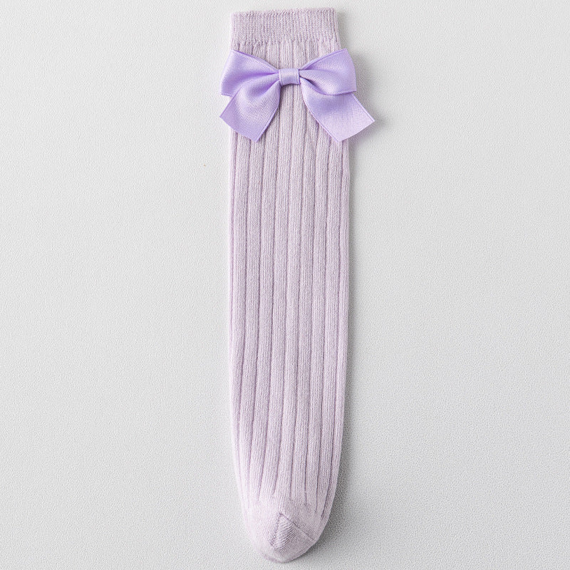 Minimal Bow Ribbed Girls Socks Set