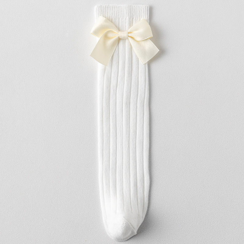 Minimal Bow Ribbed Girls Socks Set