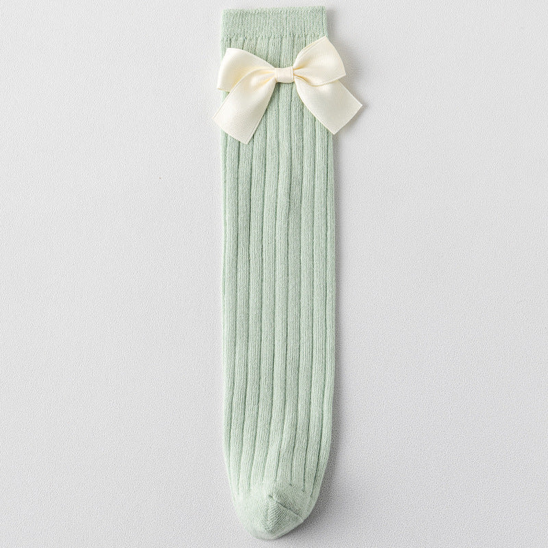 Minimal Bow Ribbed Girls Socks Set