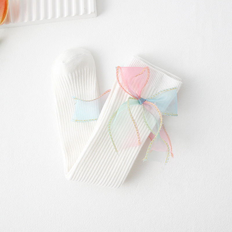 Pastel Rainbow Bow Knee-High Socks Set
