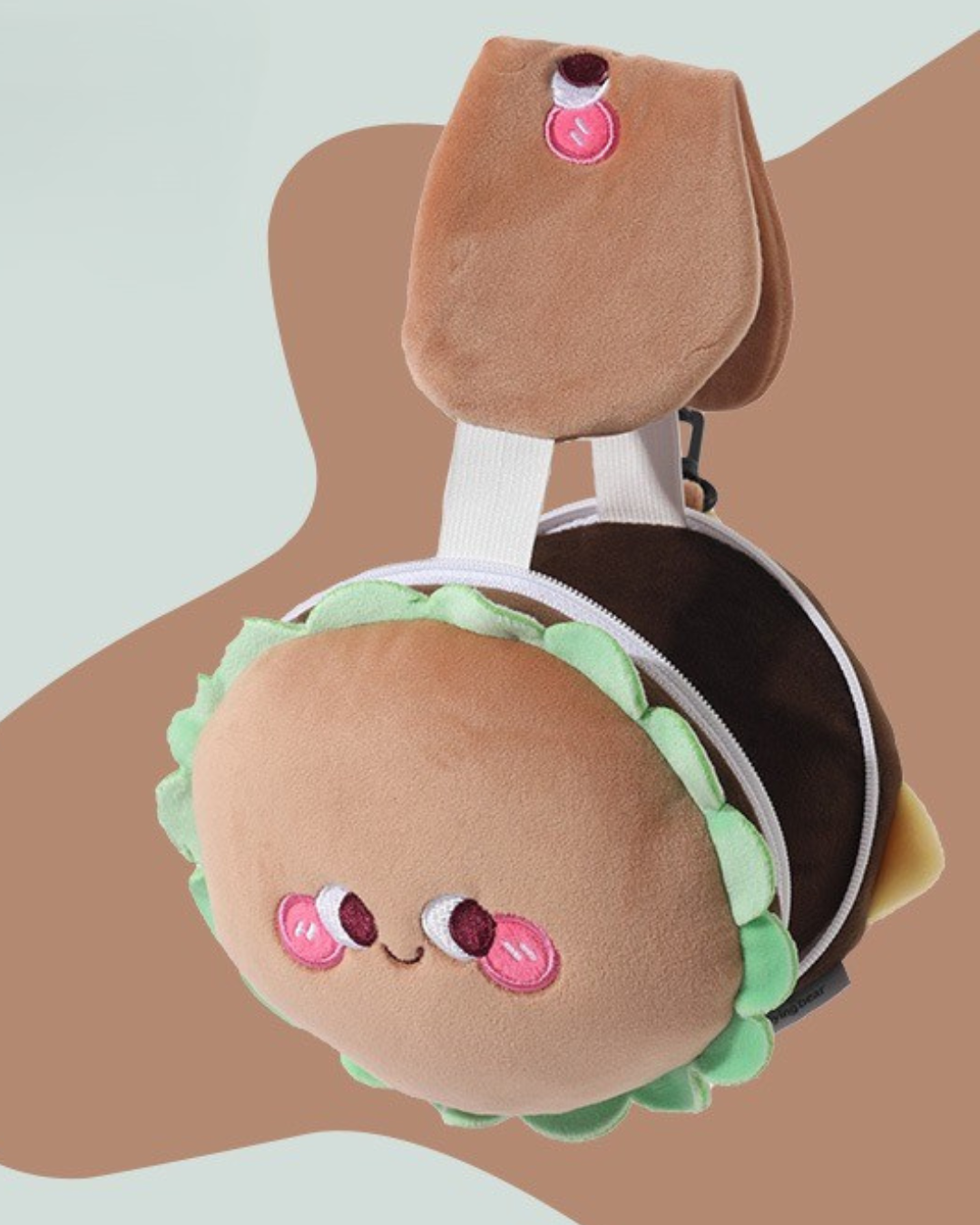 Cute Burger Bunny Travel Neck Pillow for Kids | Soft Plush Neck Support Cushion with Clip