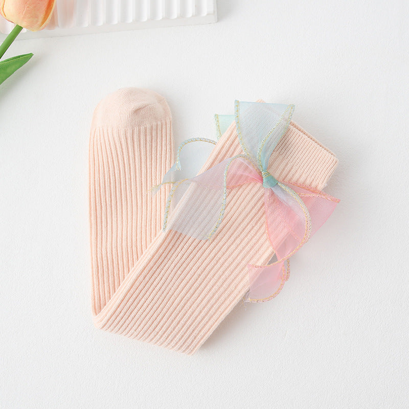 Pastel Rainbow Bow Knee-High Socks Set