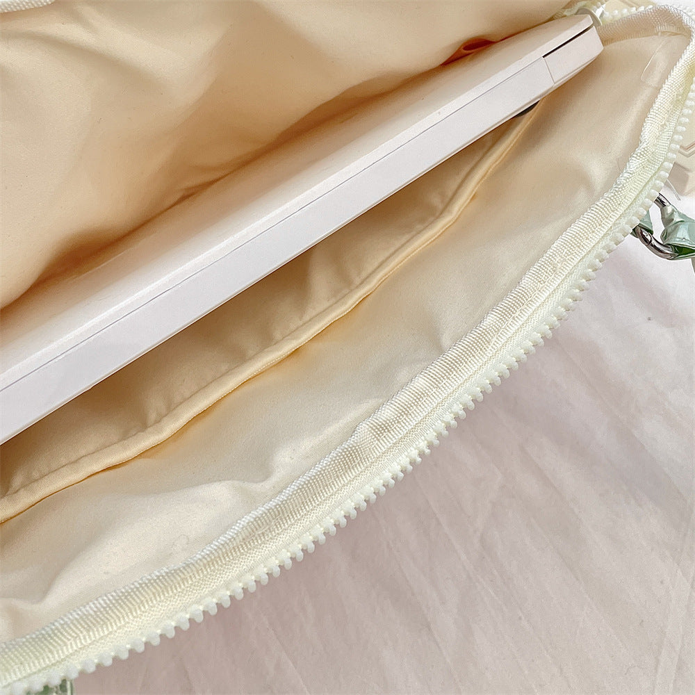 Pearl White Heart Quilted Laptop Sleeve Bag