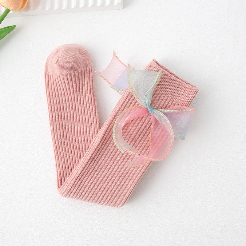 Pastel Rainbow Bow Knee-High Socks Set