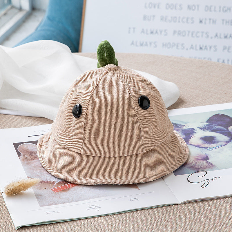 Cute Corduroy Dino Bucket Hat - Toddlers Cartoon Cap