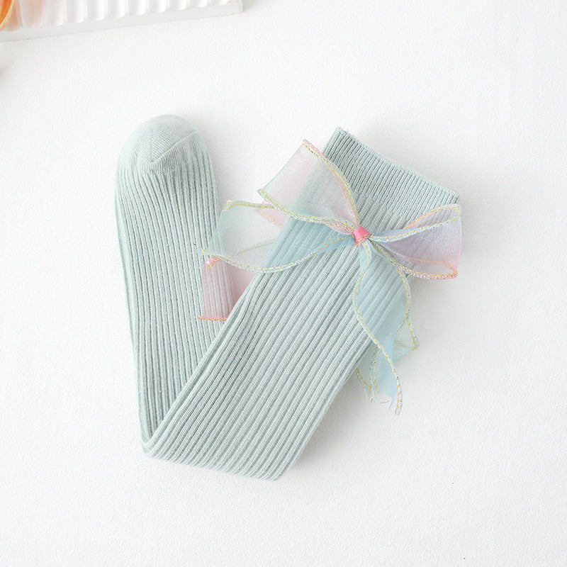 Pastel Rainbow Bow Knee-High Socks Set