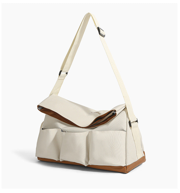 Cream Utility Sling Bag – Aesthetic Multi-Pocket Shoulder Bag