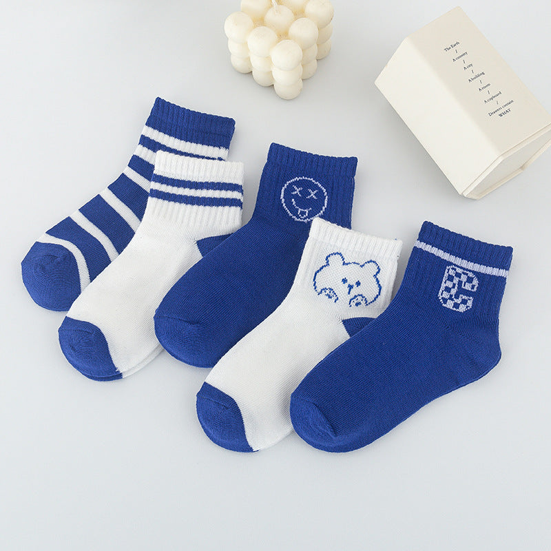 Blue Aesthetic Graphic Ankle Socks – GenZ Cute Pack (Set of 5)