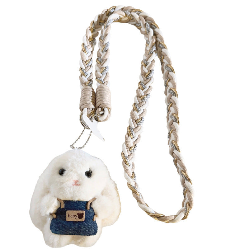 Plush Bunny Denim Overall Braided Crossbody Phone Lanyard Sling