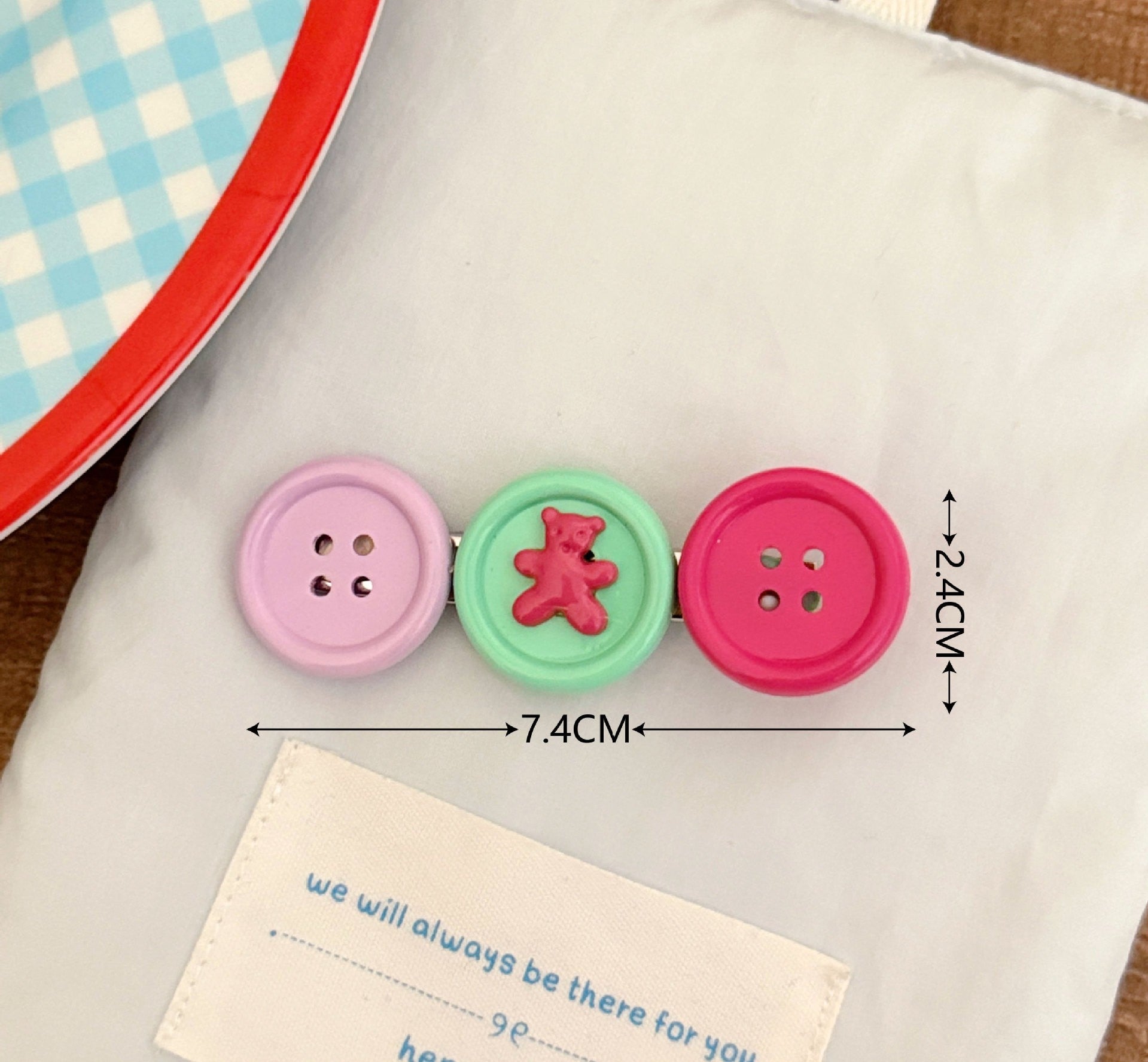 Pastel Teddy Bear Button Trio – Cute Kidswear Decorative Buttons / Hair pin