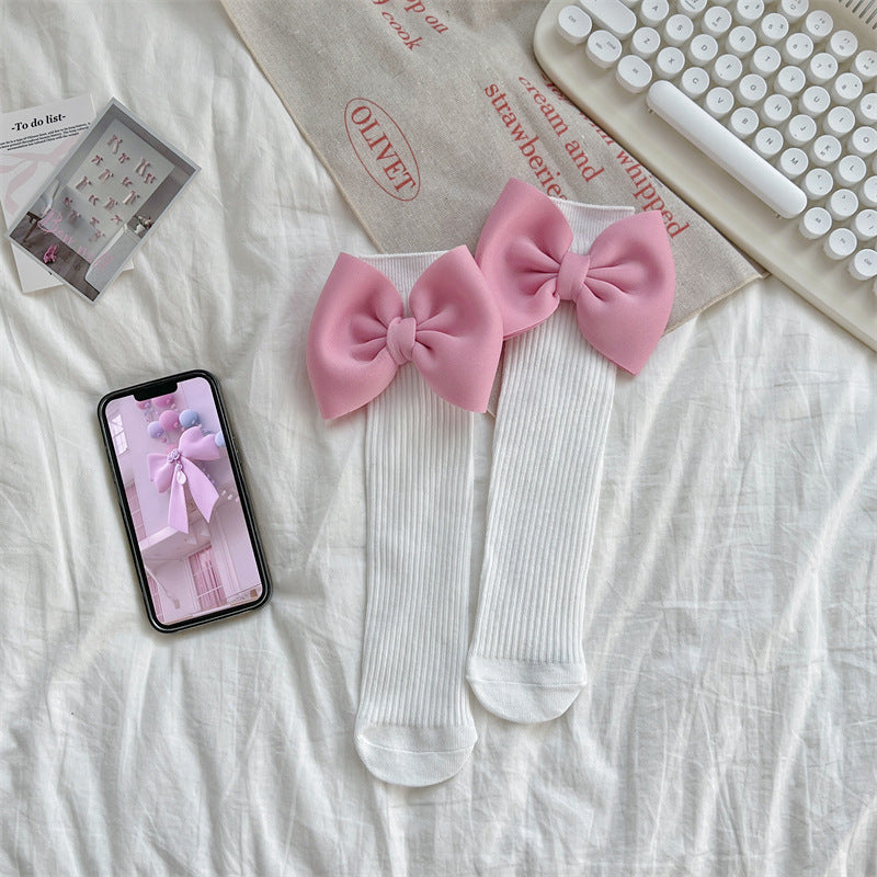 Pink Bow Knee-High Girls Socks Set