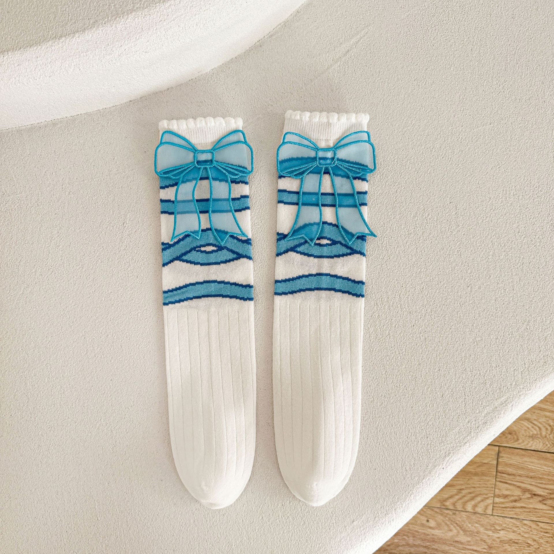 Blue Ribbon Lace Girls Socks Set