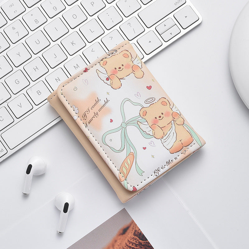 Cute Angel Teddy Mini Wallet – Kawaii Gen-Z Card & Coin Wallet