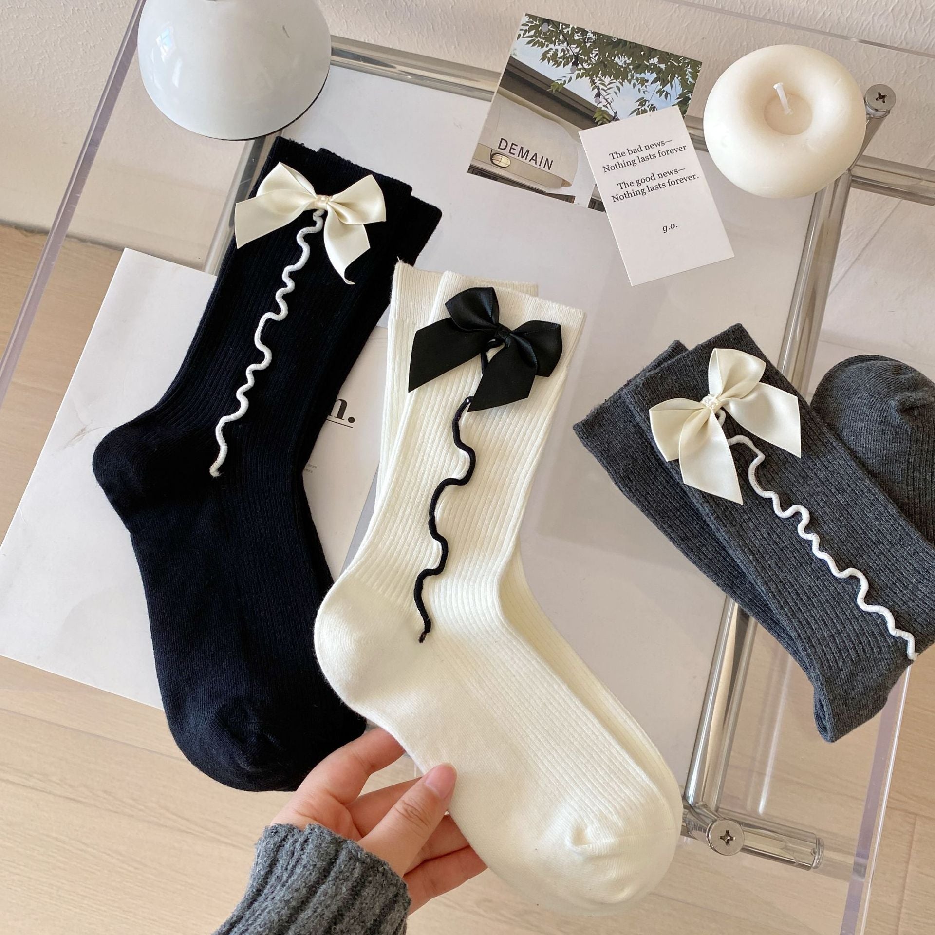 Vintage Ribbon Girls Crew Socks Set