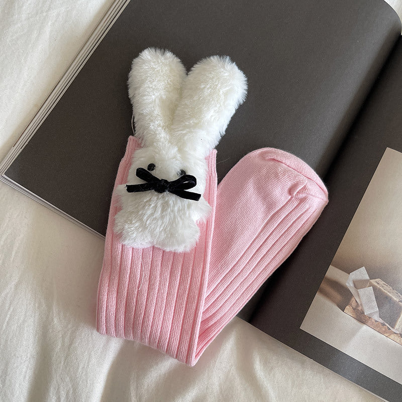 Girls Black Teddy Bear Plush Charm Crew Socks