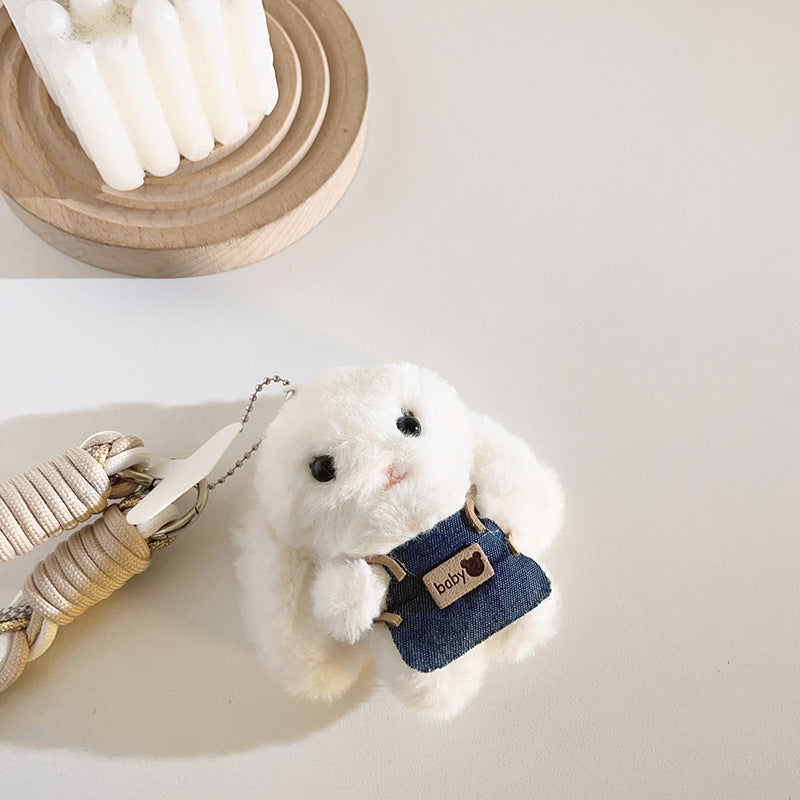 Plush Bunny Denim Overall Braided Crossbody Phone Lanyard Sling