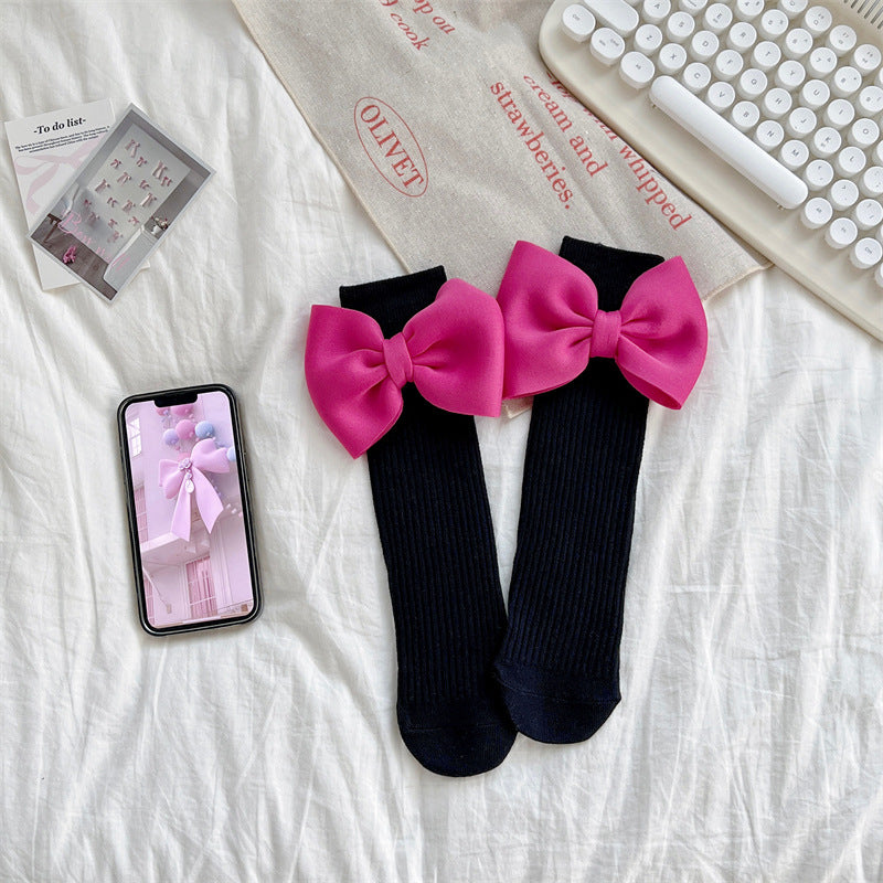 Pink Bow Knee-High Girls Socks Set