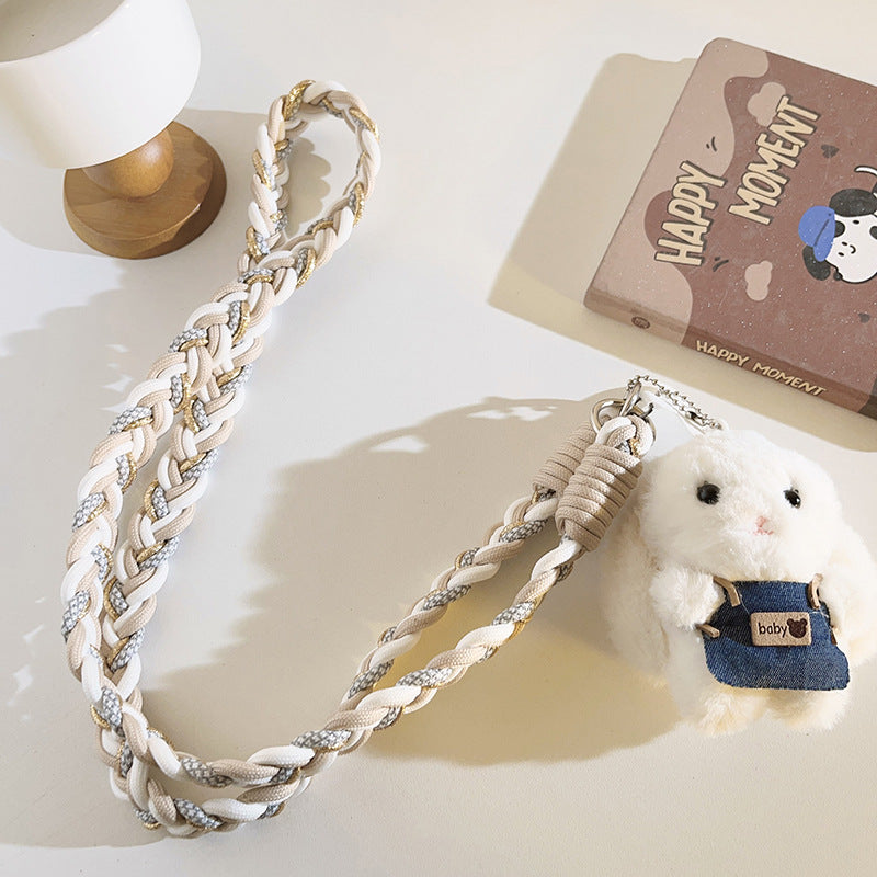 Plush Bunny Denim Overall Braided Crossbody Phone Lanyard Sling