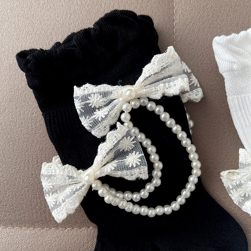 Black Pearl Chain Bow Crocs Socks