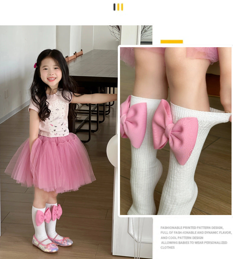 Pink Bow Knee-High Girls Socks Set
