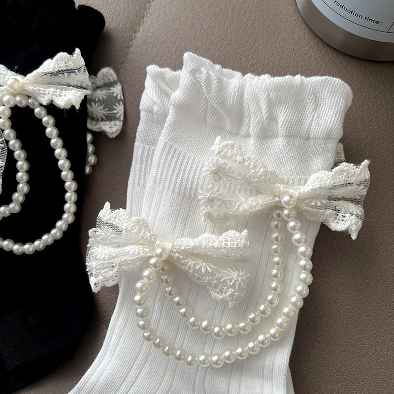 Black Pearl Chain Bow Crocs Socks