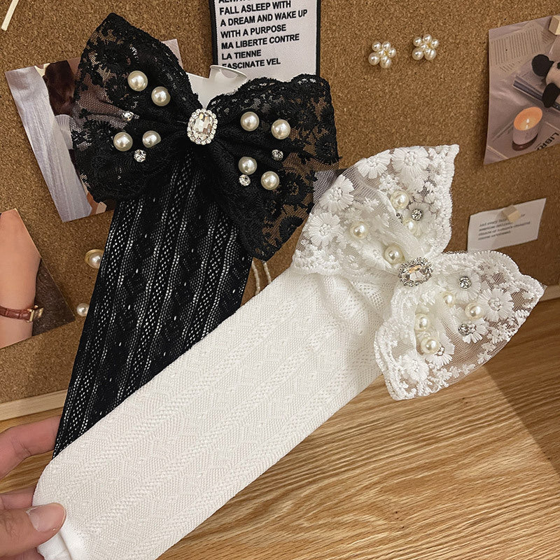 Elegant Lace Bow Mesh Girls Socks Set