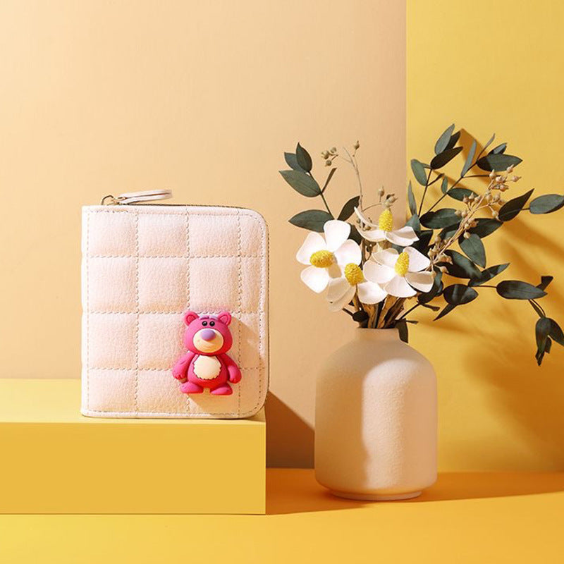 Cute Teddy Bear Zipper Wallet – Aesthetic Gen-Z Mini Card & Coin Wallet