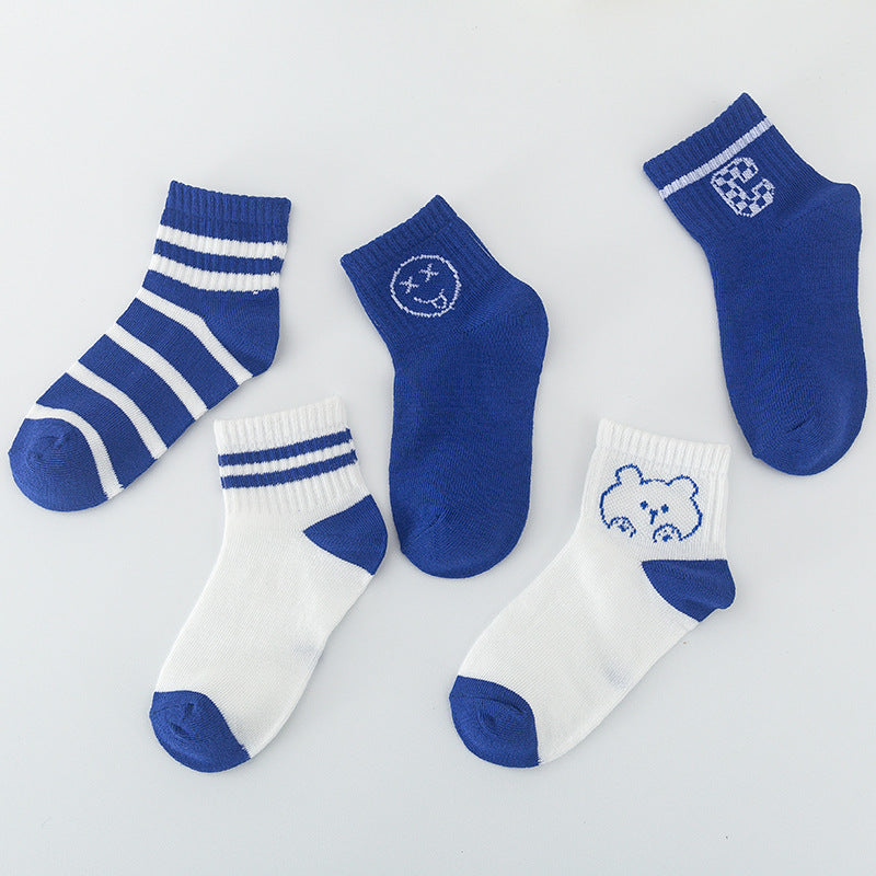 Blue Aesthetic Graphic Ankle Socks – GenZ Cute Pack (Set of 5)
