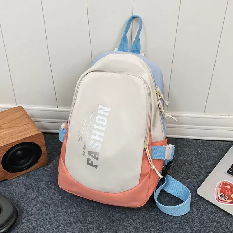 Peach & Sky Blue Colorblock Backpack