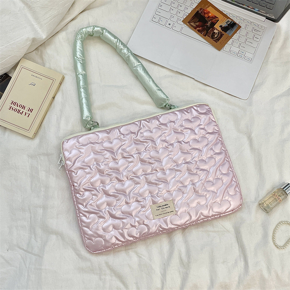Pastel Heart Quilted Laptop Sleeve Bag