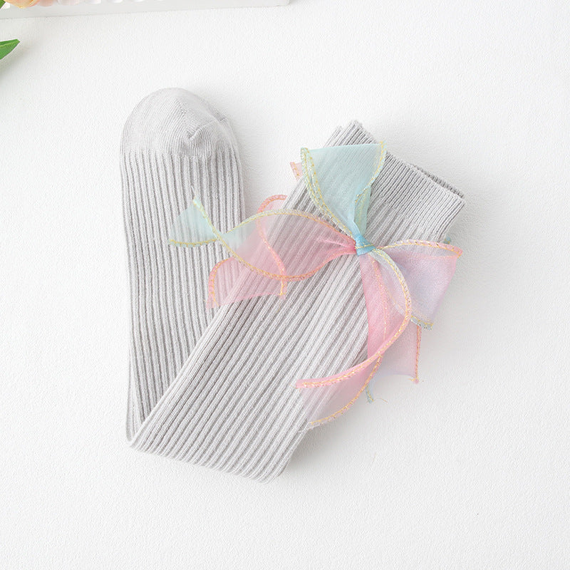 Pastel Rainbow Bow Knee-High Socks Set
