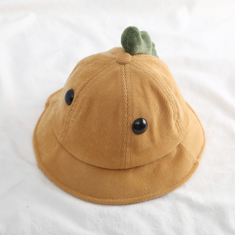 Cute Corduroy Dino Bucket Hat - Toddlers Cartoon Cap