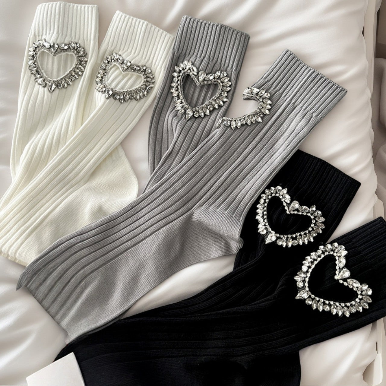 Girls Black Heart Pearl Embellished Ankle Socks
