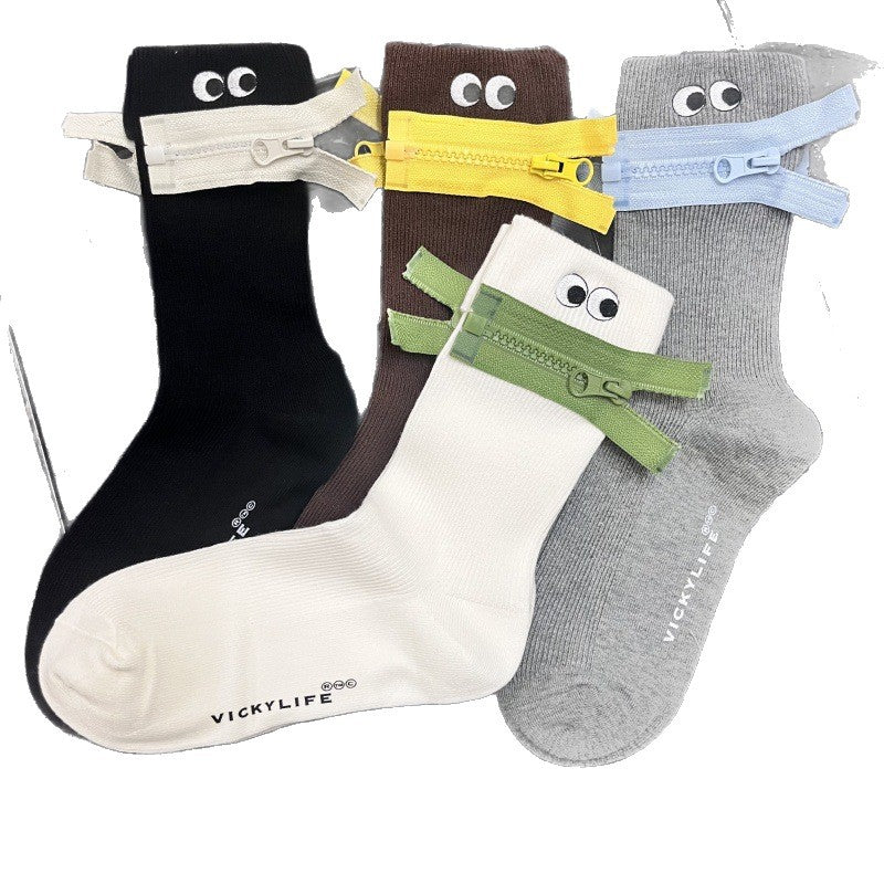 Zip-It Up Quirky Crew Socks – GenZ Streetwear Aesthetic