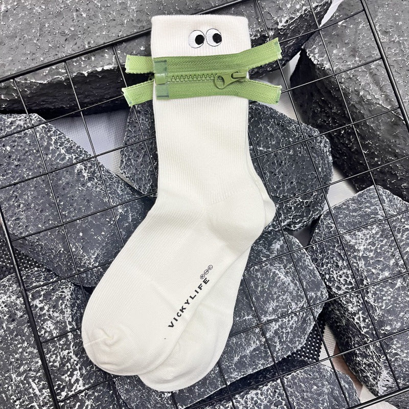Zip-It Up Quirky Crew Socks – GenZ Streetwear Aesthetic