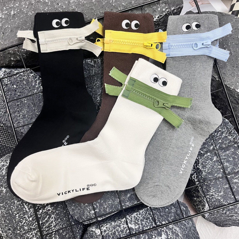 Zip-It Up Quirky Crew Socks – GenZ Streetwear Aesthetic
