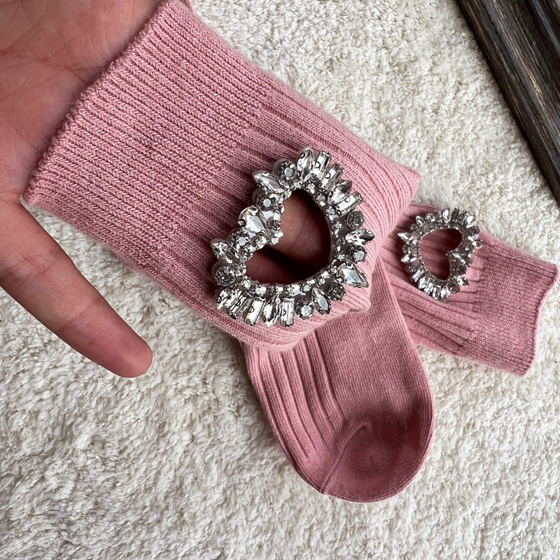 Girls Black Heart Pearl Embellished Ankle Socks