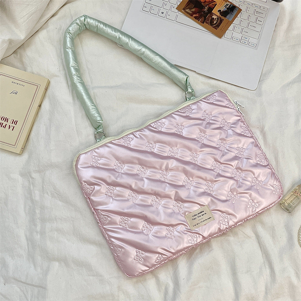 Pastel Bow Quilted Laptop Sleeve Bag